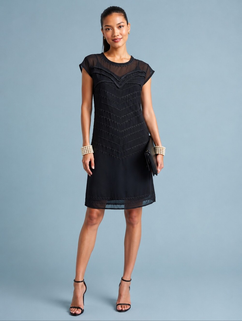 ❤️ CABI EMBROIDERED DRESS UP SHIFT DRESS, BLACK, LARGE